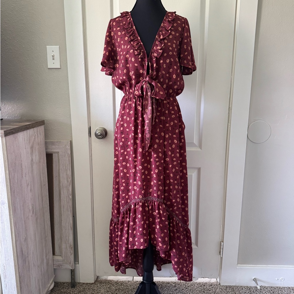 Elegant Burgundy Ruffle Dress